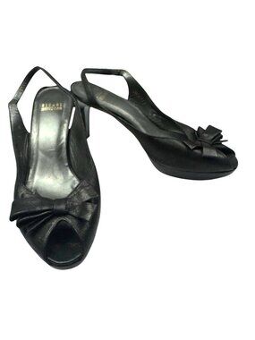 Stuart Weitzman Open Toe Bow Slingback Pump Heel Black Women's Size 9M